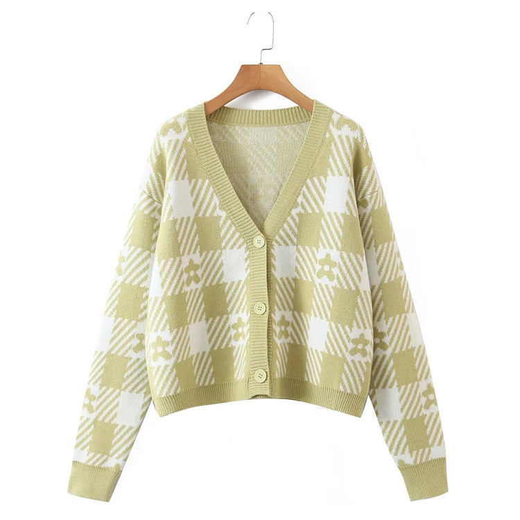 V-neck loose cardigan + knitted sling two-piece set  7470