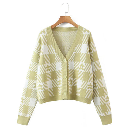 V-neck loose cardigan + knitted sling two-piece set  7470