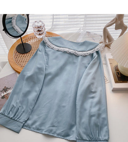 Doll collar lace temperament Long Sleeve Shirt  6410