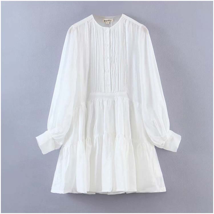 Vintage girls' first love dress round neck single breasted dress  7146