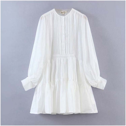 Vintage girls' first love dress round neck single breasted dress  7146