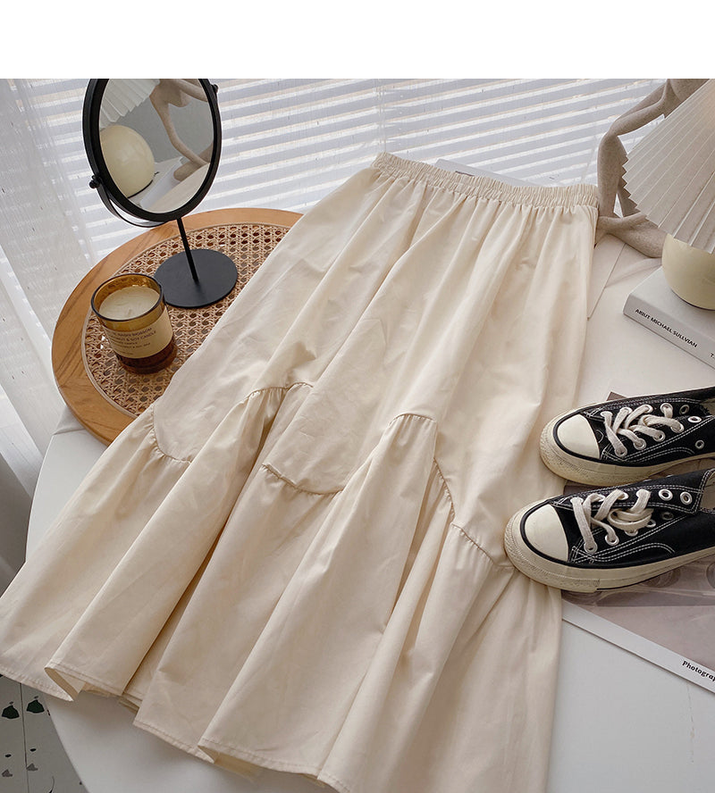 Versatile fashion solid high waist A-shaped medium length skirt  5814