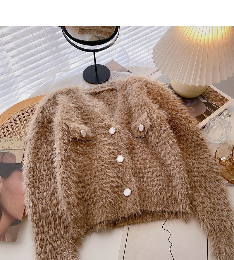 Imitation mink wool solid color sweater knitted cardigan fashion  6059