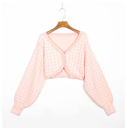Knitted cardigan girl's top high waist open navel sweater coat sweater  7170