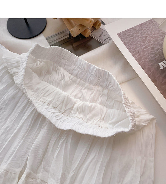 Temperament high waist pleated lace A-line skirt  5815