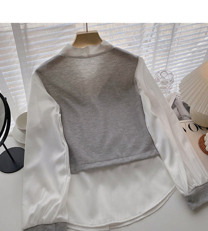 Shirt Female Minority lace up long sleeve stitching fake two pieces  6320