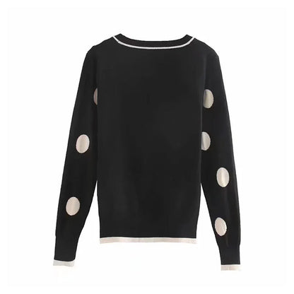 Vintage dot black and white contrast V-Neck Sweater Cardigan Jacket  7419