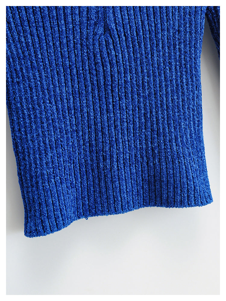 Solid color half high neck zipper design sweater  7332