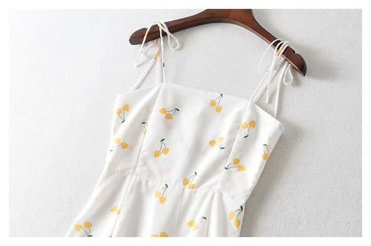 Sweet yellow cherry suspender skirt  7046