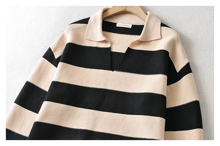 Retro Stripe Polo neck T-shirt  7363
