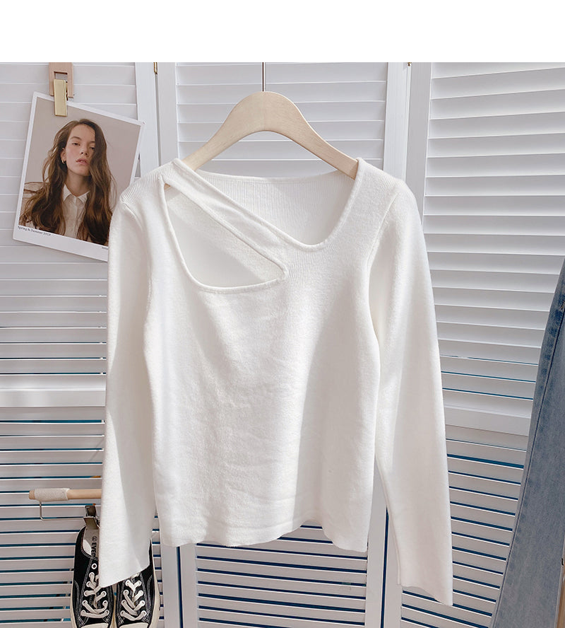 Small design hollow round neck sweater  6629
