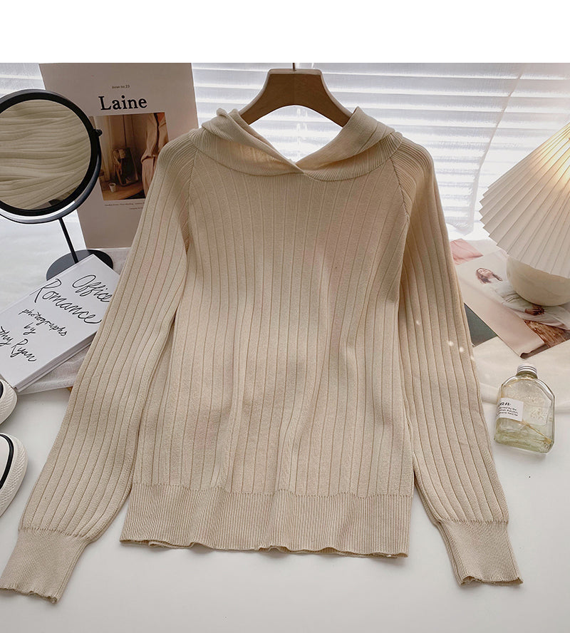 Simple leisure solid color Pullover Hooded long sleeve top  6556