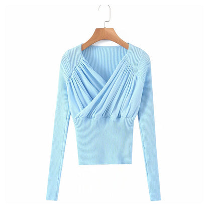 V-neck pleated Bottomwear women's fit and slim knit  7228