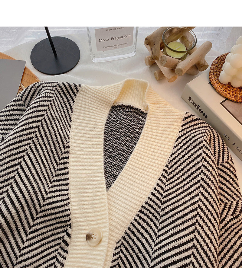 Lazy wind stripe sweater coat Long Sleeve Top  6044
