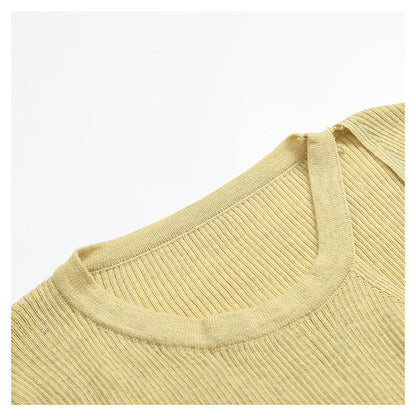 Design sense irregular knit shirt female autumn slim fit pure color bottomed shirt  7267