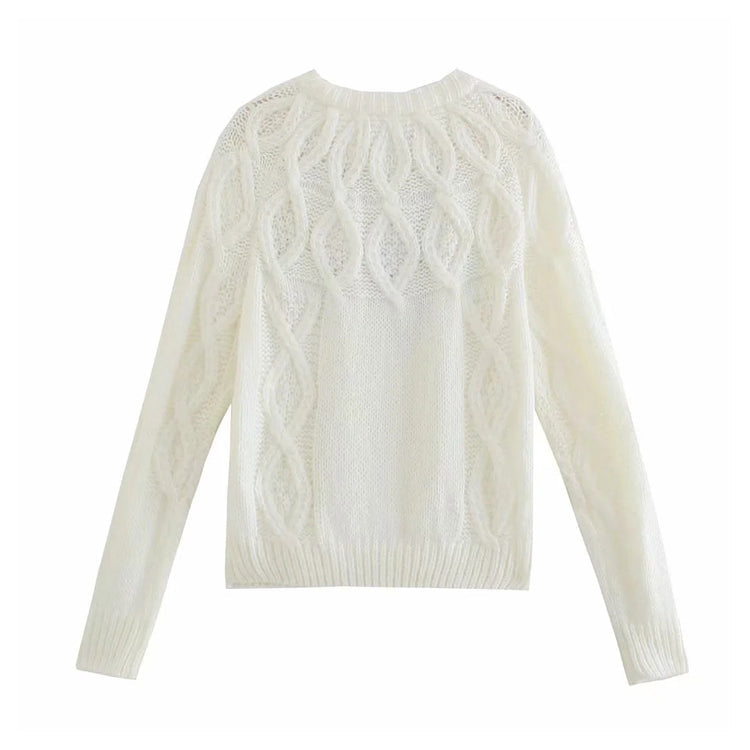 Round neck slim fit twist knitted sweater top  7389