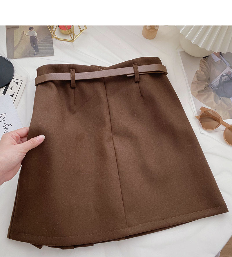 High waist irregular slim fashion A-line skirt with belt  5560