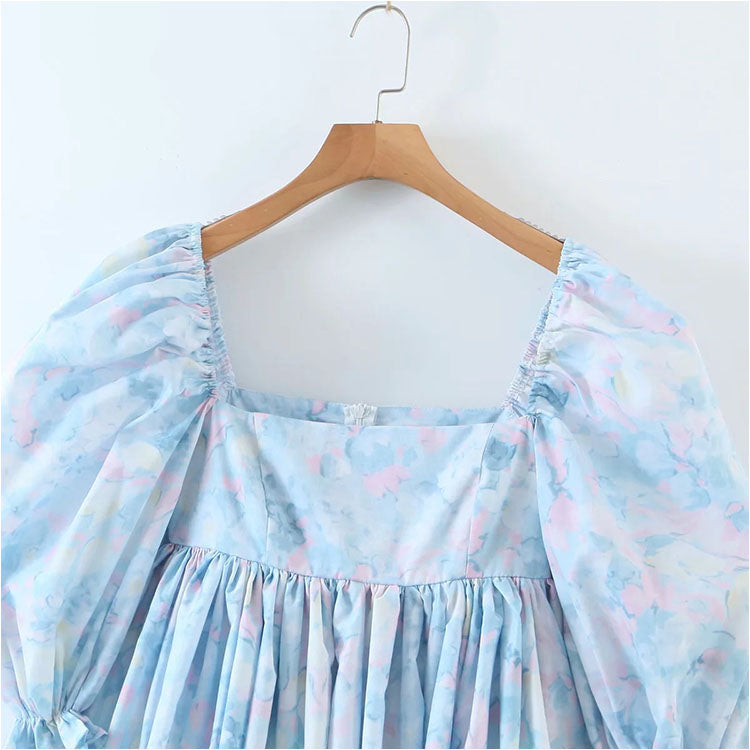 Gentle wind sweet salt bubble sleeve dress  7145