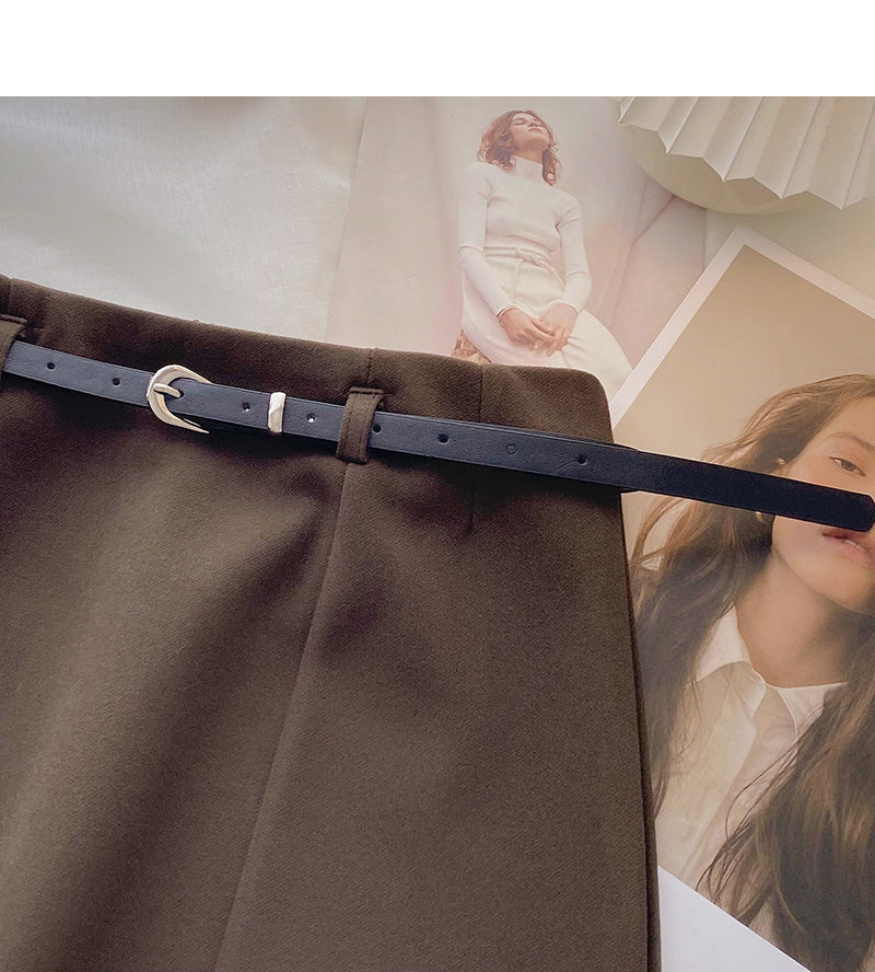 Korean fashion high waist A-shaped medium and long skirt  5764