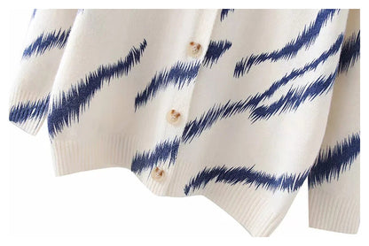 Lazy style printed V-Neck Sweater Cardigan  7309