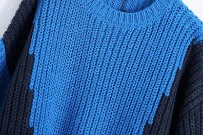 New fashion round neck long sleeve color matching sweater sweater  7206