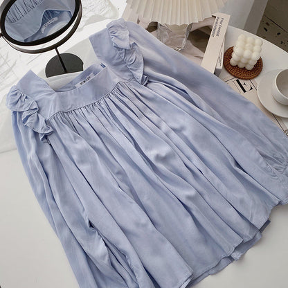 Korean minority design square neck thin French top  6297