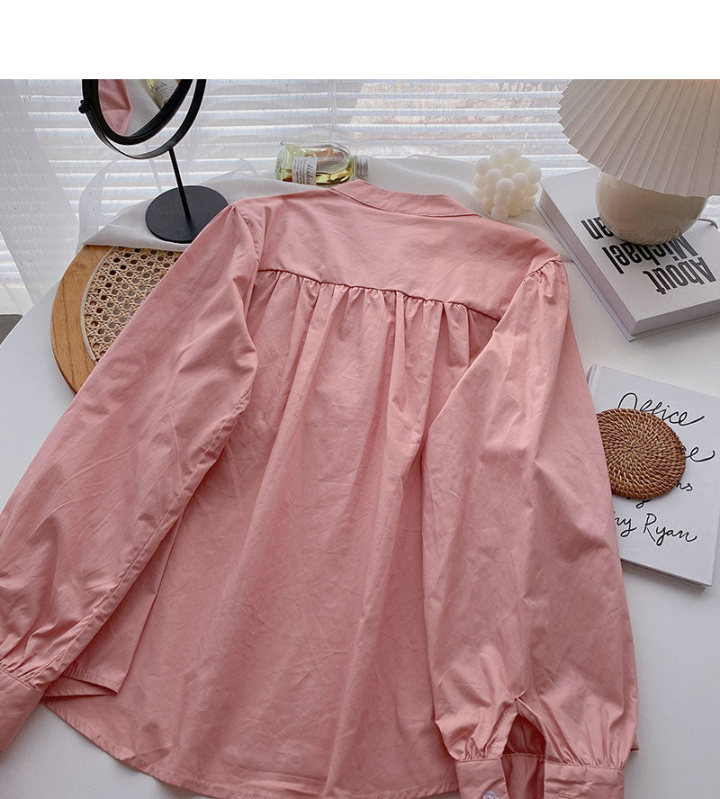 Simple and versatile casual long sleeve loose top  6270