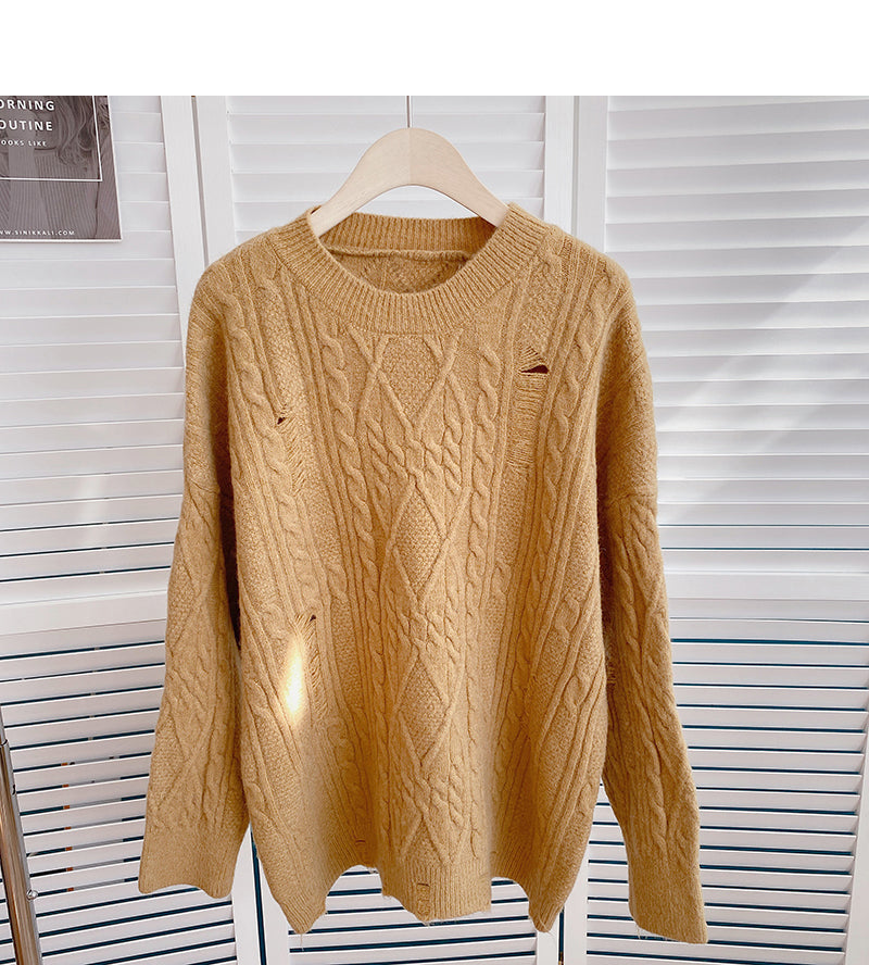 Twist solid color knitted sweater women's lazy style  6158