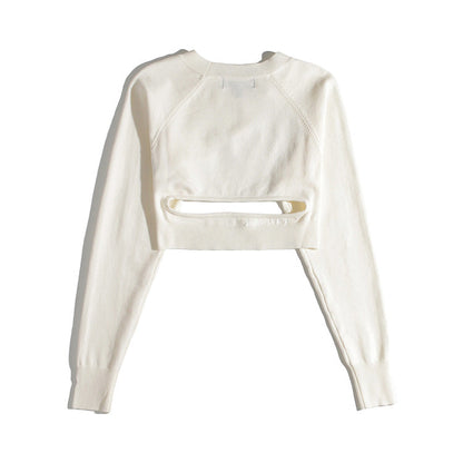 Solid color top small retro round neck hollow knitted Pullover Sweater  7244