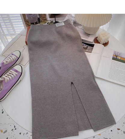 Korean version of A-line skirt with a high waist and a fork  5760