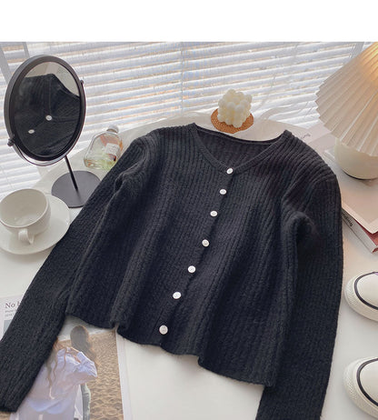 Knitwear women's casual versatile V-Neck long sleeve top cardigan  6554