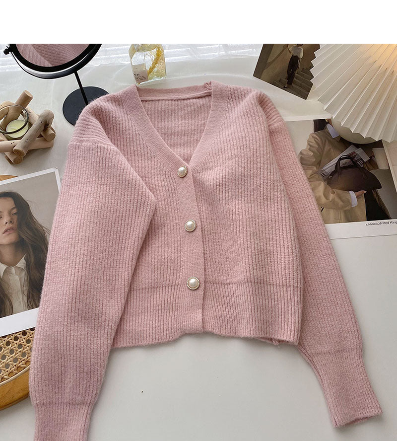 Solid V-Neck long sleeve bright silk sweater coat  6041
