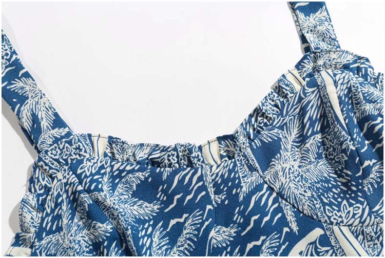 Vintage sexy V-neck open collarbone print split dress  7135