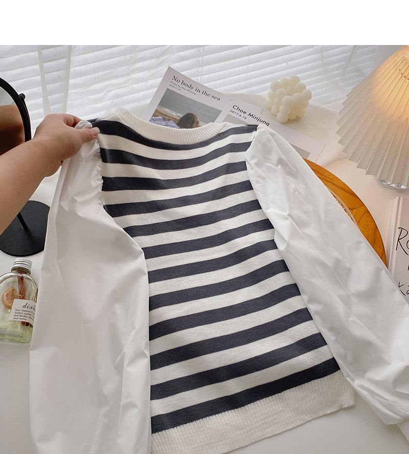 Korean minority design knitted stitched long sleeve top  6303