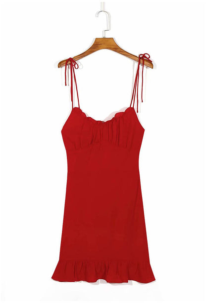 Neckline short large leak back waist strap dress  7085