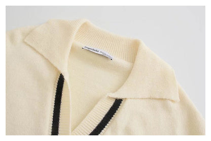 Polo neck versatile loose side split knit  7432