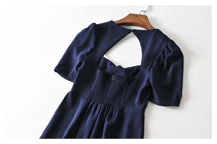 Hepburn little fragrance dress waist closed small man pleated French  7045