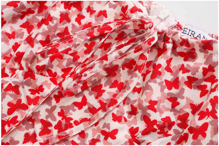 French retro girl sweet butterfly print dress  7072