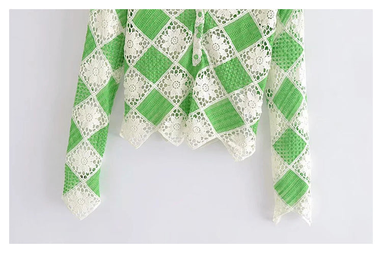 Flower Crochet top short cut out sweater  7278