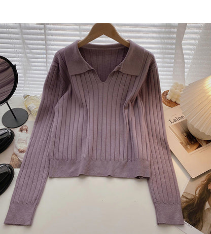 Lapel thread sweater Pullover long sleeve top  6570