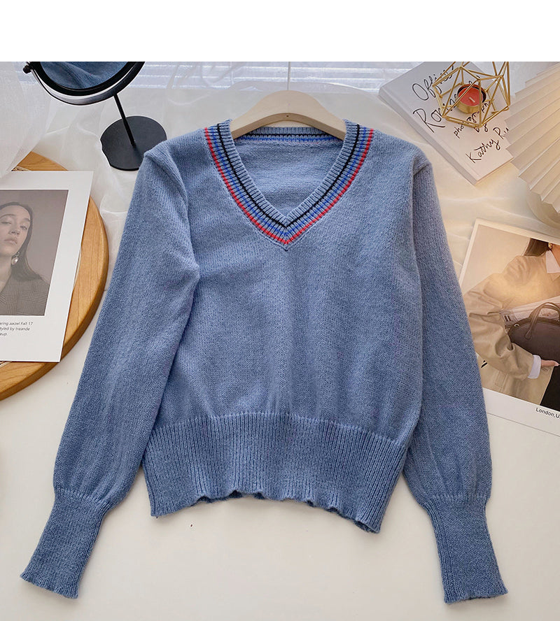 Knitted sweater women's retro fashion versatile  6164