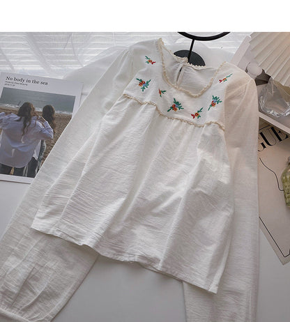 Korean design embroidered Square Neck slim long sleeved baby shirt  6292