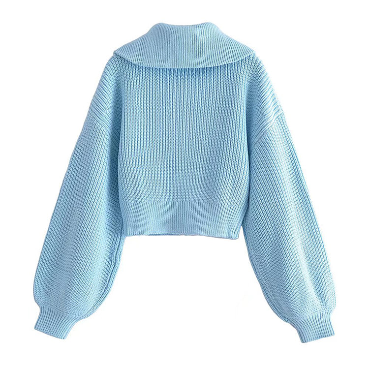 High neck sweater zipper knit cardigan short coat  7345