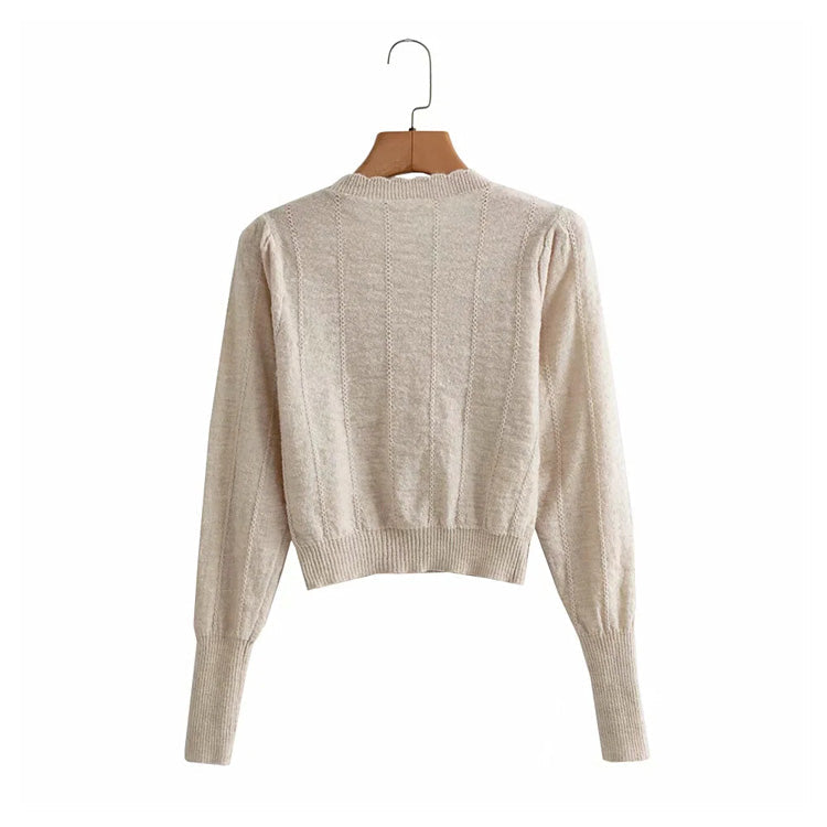 Embroidered breasted long sleeved knitted cardigan  7251