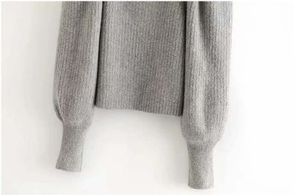 Lantern Sleeve exposed collarbone sweater sweater sweater top  7214