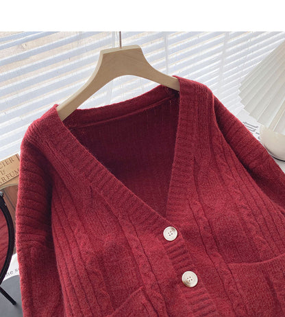 Minority retro V-neck twist Long Sleeve Jacket  6109