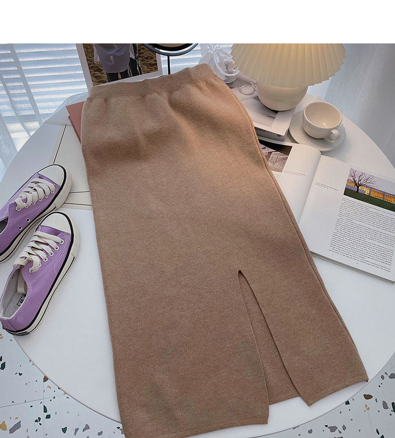 Sweet temperament high waist split A-shaped bag hip skirt  5766