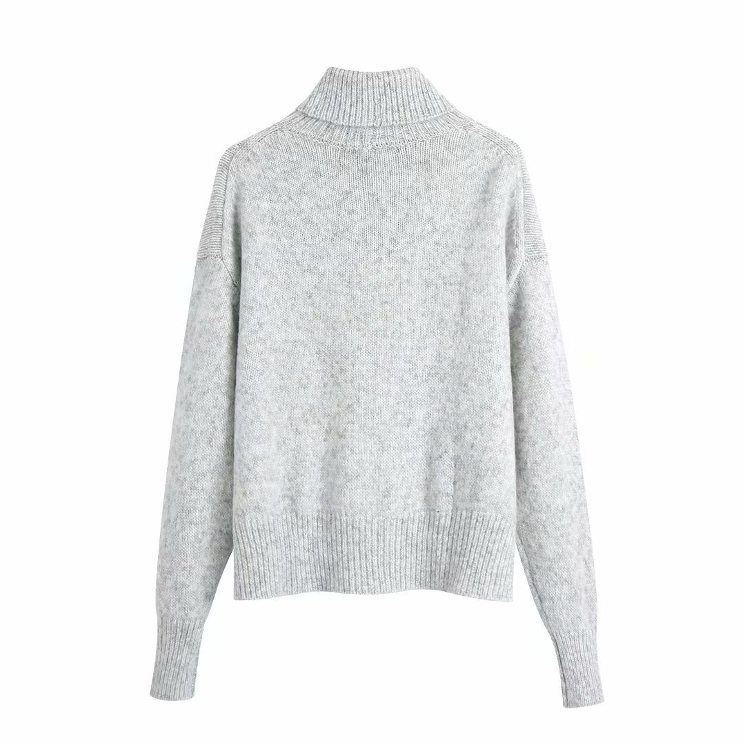 Simple style loose lazy stand collar sweater  7529