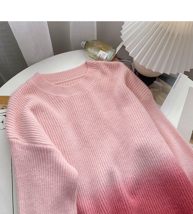 Niche design personalized gradient knitted long sleeve Pullover loose top  6035