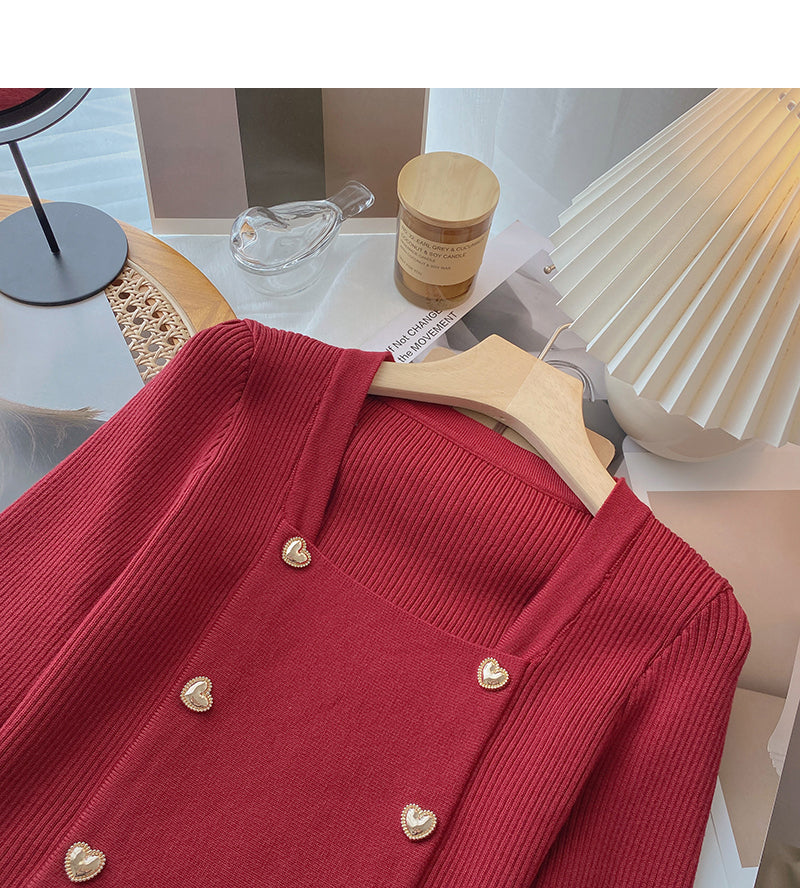 Square neck Vintage long sleeve sweater  6533